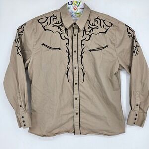 Rodeo Clothing Shirt Mens XL Pearl Snap Western Smile Pockets Long Sleeve Tan